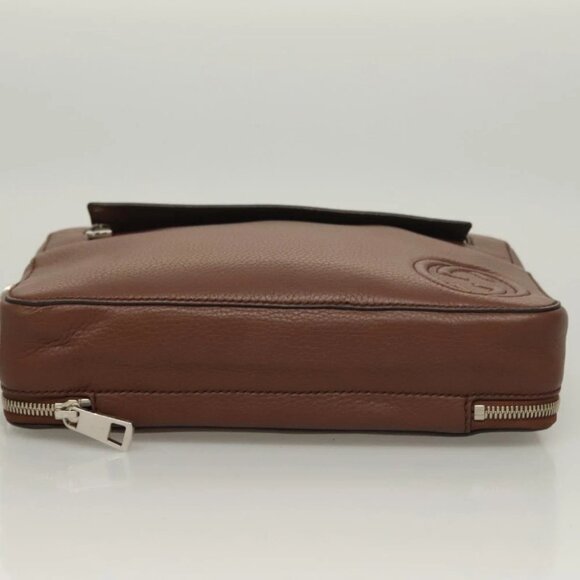 GUCCI Clutch Bag Leather Brown Silver - Picture 3 of 14